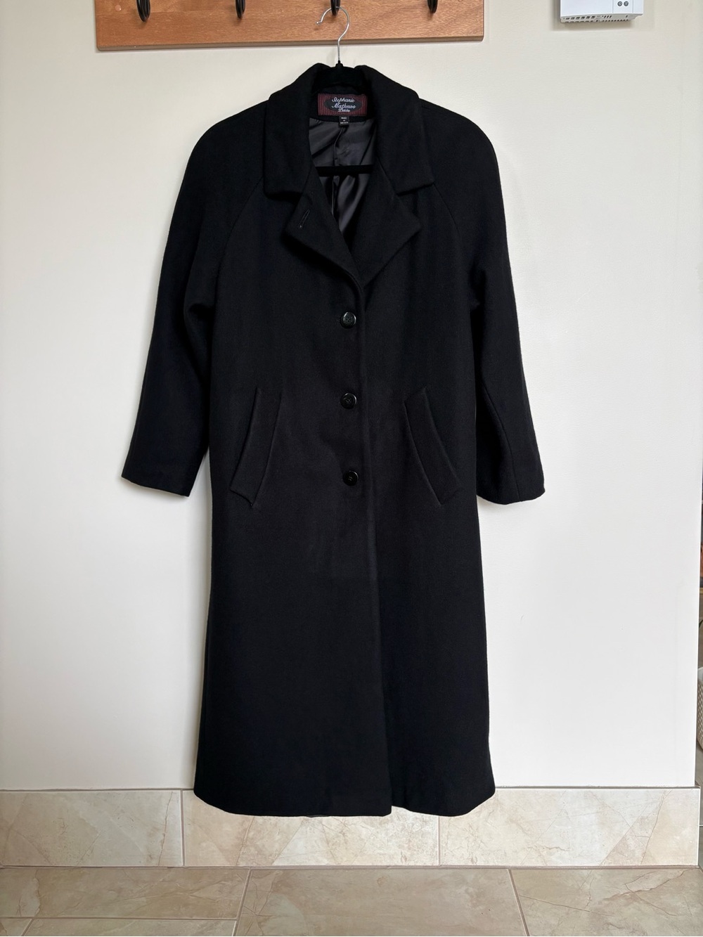 Stephanie Matthews Petite Black Merino Wool Long Coat Size 6P